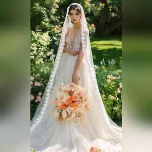 👰🆕Cathedral Bridal Veil with Lace edge
